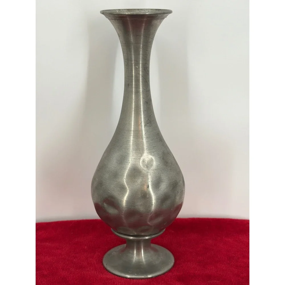 Vintage Metalars Italian Pewter Bud Vase Hammered Hand Made Italy 9.75 Inch